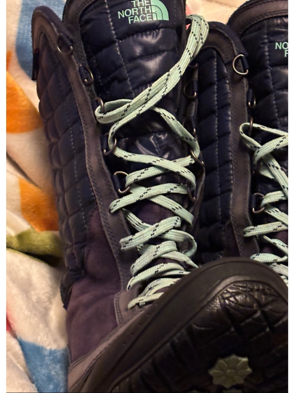 The North Face Navy Quilted purple suede Winter Boots with Mint Lace thermoball - Picture 9 of 12